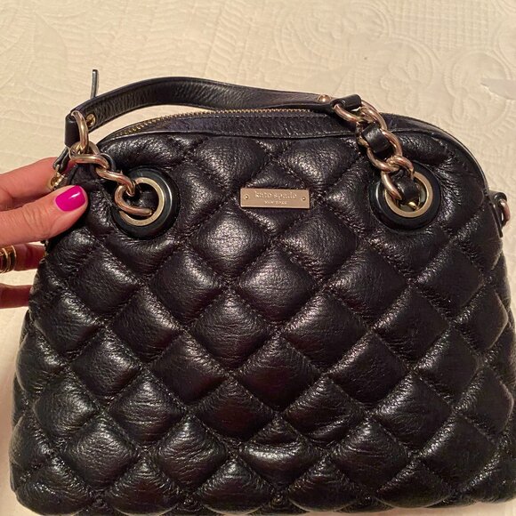 Kate Spade Handbags - Kate Spade bling leather padded satchel double handles black textured bag